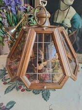 Vintage 60s 70s Wooden Oak Smoked Glass Chandelier 