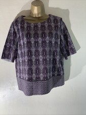 Womens Next Uk 12 Dark Purple Pattern Short Sleeve Stretch Casual Blouse Shirt
