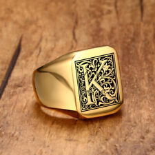 Gold Signet Ring Signature Ring Laser Engraved Floral Initialen Letter Band A-Z