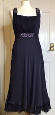 M&S Per Una Navy Chiffon Strappy Midi Evening Dress With Bead Trim - Sz 14