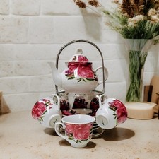 Pink Rose Print Ceramic Tea