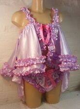 ADULT baby sissy lilac satin with rolled hem edge cami & knickers set