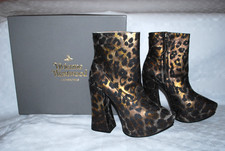 Vivienne Westwood Metallic Leopard Leather Gold Platform Boots Heel 39 6 BNWB