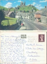 Corfe Castle and Village John Hinde 1977 postmark Architecture Landscapes