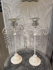 2×Vintage White Iron & Glass