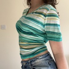 Vintage blue and green v-neck