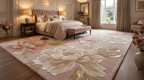 Luxury floral wool silk rug - luxury,