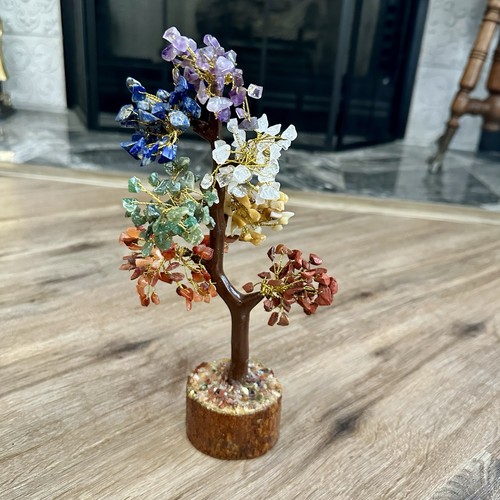 Chakra gemstone tree with wood - gemstone,