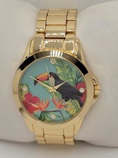 Ladies Beautiful Fashion Round Gold Tone Toucan Tropical Face Analog Watch G6