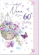 Doodlecards Nana 60th Birthday Card Age 60 Purple Hanging Basket