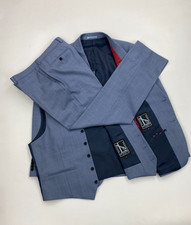 Men's Pale Blue New & Lingwood 3 Piece Suit 42R W35 L32 Wool Sharkskin Lined A/B