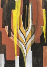 Aquarell Vera Stoss Abstrakt 52 Komposition Schwarz Gelb Braun Weiß Modern Art