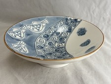 VINTAGE NEWSTAR PORCELAIN blue and white fish patterned serving ramen bowl 10"