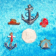 Job Lot 5 Vintage Royal Navy Anchor Boat Ship RNLI Nautical Pin Badges Brooches