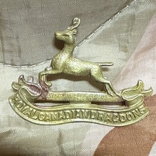 WW2 Royal Canadian Dragoons Cap Badge Brass Brass 2 Lugs Vintage Original