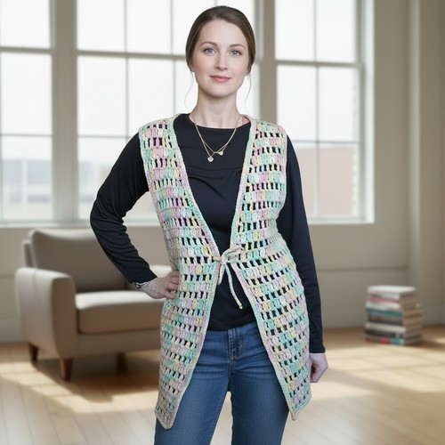 Vtg crochet long vest cardigan - vtg,