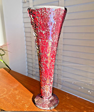 LARGE Glass Mosaic Trumpet Vase Home Table Decoration Tall VGC BOHEMIAN 