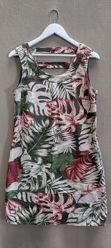 Women linen mix leaf - linen, print