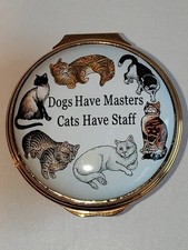 Halcyon Days DOGS HAVE MASTERS,CATS HAVE STAFF Hand Painted Enamel Box