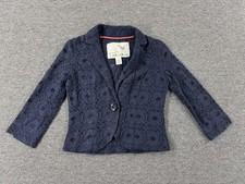 Tabitha Anthropologie Jacket Womens 0 Navy Blue Lace Cropped Blazer 3/4 Sleeve