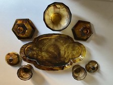 Davidson Glass Amber Cloud Art Deco 8 Piece Dressing Table Set VGC 1930 Vintage