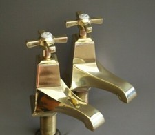 BRASS ART DECO BATH TAPS VERY LARGE STUNNING LONG 5" REACH SPOUTS REFURBISHED 
