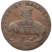 1792 COVENTRY ELEPHANT & CASTLE PRO BONO PUBLICO HALFPENNY CONDER TOKEN (#9355)
