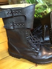 Gothic Punk Alt Pirate Military Black Genuine Leather Buckle  Boots UK 7.5  EU41