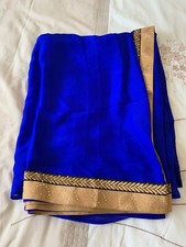 Blue Indian Sari With Gold Edge Trim. Exceptional Condition.