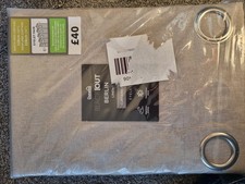 Dunelm blackout Berlin linen eyelet curtains, beige/. Size 90" x 90" ,beige/grey