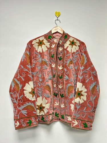 Luxury peach velvet suzani - peach,