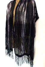 black grey velvet devore shawl