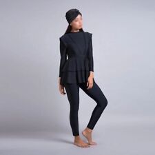 Black Ruffle Muslim Swimwear Swimsuit Burkini 3pcs Long Sleeves Black Size XL