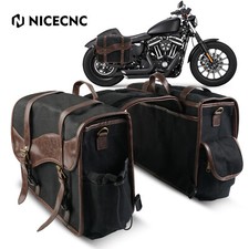 Vintage Canvas Motorcycle Saddle Bags Side Pannier Bag For Harley Sportster Dyna