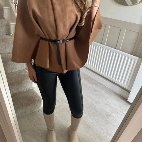 Women belted poncho cape - belted,