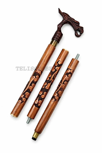 Carved wooden walking - carved,