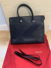Bally Women’s Large Black Leather Shoulder Handbag Geometric Pattern Used