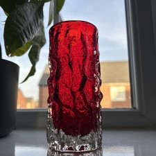 Whitefriars 9689 Ruby Red Bark Vase Geoffrey Baxter