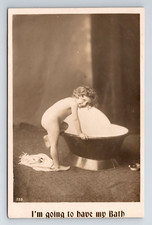 Children: Girl getting Into Old Tin Bath. Bamforth Unposted Postcard.