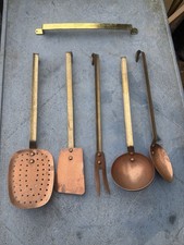 Set Of Vintage French Copper Utensils Hanging Spoon Ladle Fork