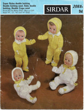 Doll pram set in double knit DK knitting pattern height 10 - 16 ins sirdar 2069