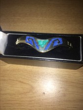 Vintage Alpaca Mexican Silver Plated Bangle Bracelet with Mosaic Stones