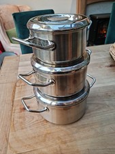 AGA 3 PART PAN SET WITH LIDS STAINLESS STEEL 1ltr, 2 Ltr and 2.5ltr