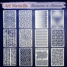Set of 12 Geometric & Patterned Arts & Crafts Stencils Reusable 18cm x 13cm