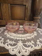 *RARE* Bohemia Crystal Pink Red Floral 1609 14B Potpourri Bowls 