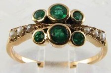 9CT 9K GOLD COLOMBIAN EMERALD  PEARL ETERNITY BAND ART DECO INS  RING FREE SIZE