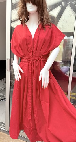 Pleated neck midi dress - v-neck,