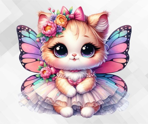 Colourful fairy cat wall vinyl - colourful,