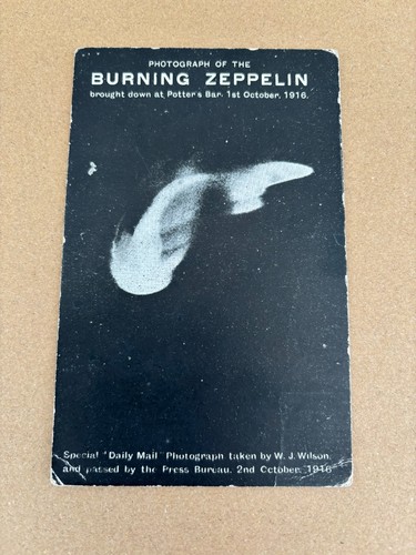 Ww1 postcard burning zeppelin - ww1,