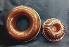 2 Antique Vintage Copper Jelly Blancmange Dessert Moulds with Hanging Rings